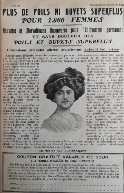 Coupure de journal sur les poils et duvets surperflus